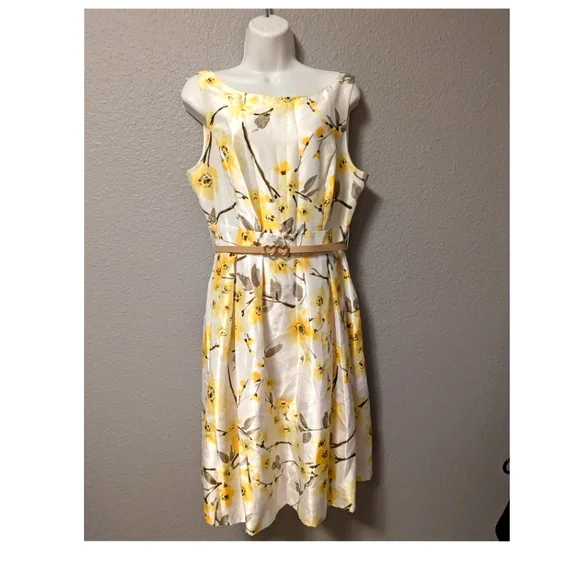 Jessica Howard Retro 60s Sleeveless Scoop Neck Fit Flare White Yellow Floral 10 - Picture 7 of 16